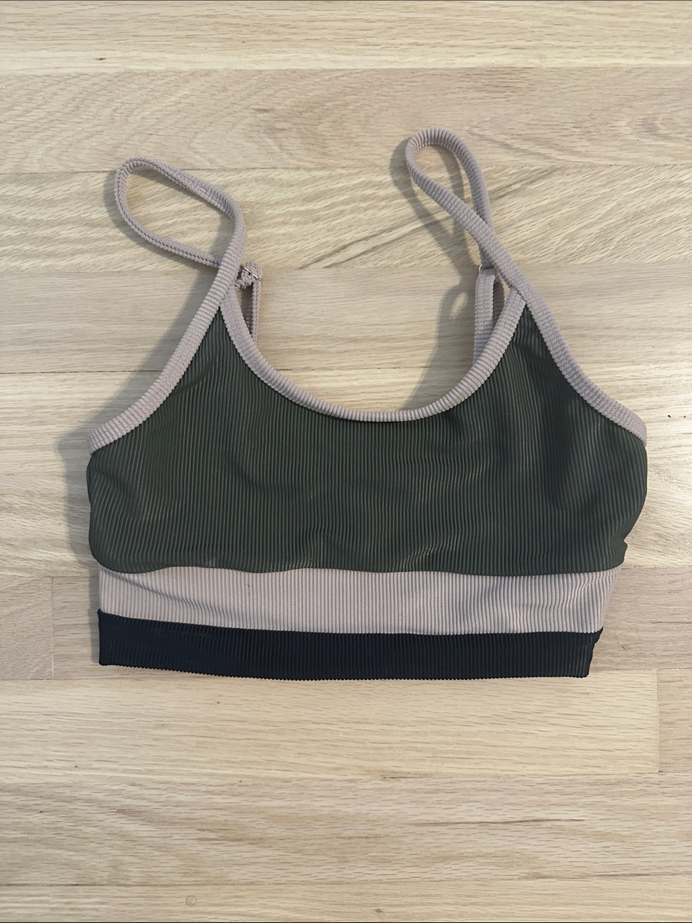 Beach Riot Olive, Beige & Black Ribbed Bikini Top